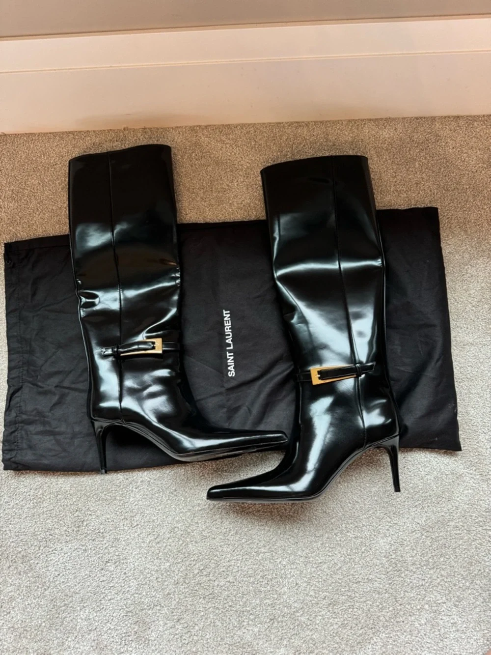 Saint Laurent YSL Lee Buckle Black Leather Boots Size 38 - Picture 3 of 8